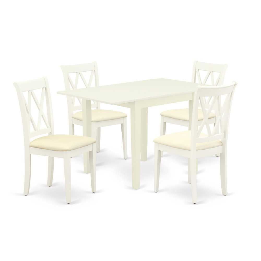 Dinette Set For 5- Four Kitchen Chairs, Table, Linen White Color Linen, Linen White Finish Frame