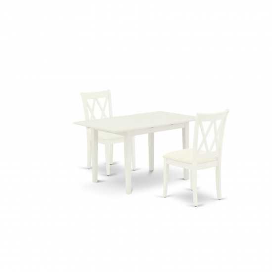 Rectangular Dining Set 2 Wood Chair, Small Butterfly Leaf Table, Linen White