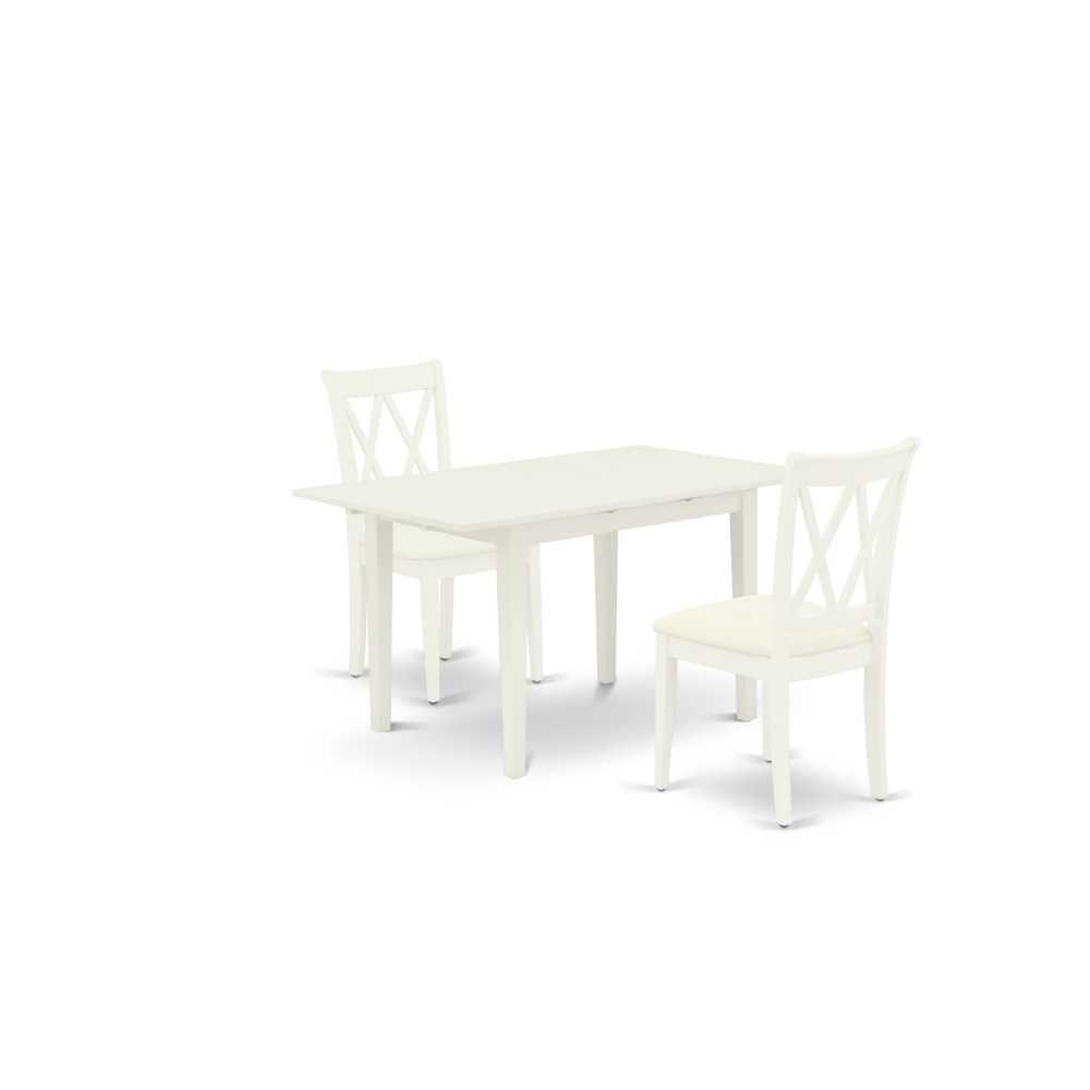 Rectangular Dining Set 2 Wood Chair, Small Butterfly Leaf Table, Linen White