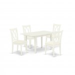 5-Pc Dinette Set 4 Dining Chairs, Butterfly Leaf Dining Table, Linen White