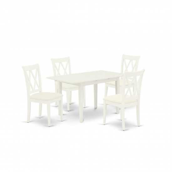 5-Pc Dinette Set 4 Dining Chairs, Butterfly Leaf Dining Table, Linen White