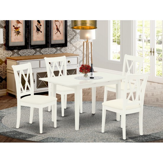 5-Pc Dinette Set 4 Dining Chairs, Butterfly Leaf Dining Table, Linen White