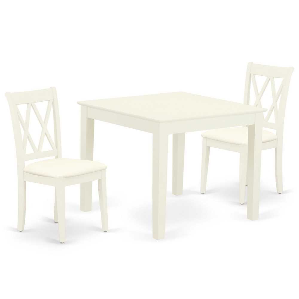 3Pc Dinette Set, Square Kitchen Table, Two Dining Chairs, Linen White Finish