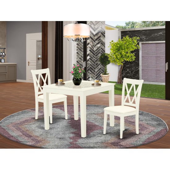 3Pc Dinette Set, Square Kitchen Table, Two Dining Chairs, Linen White Finish