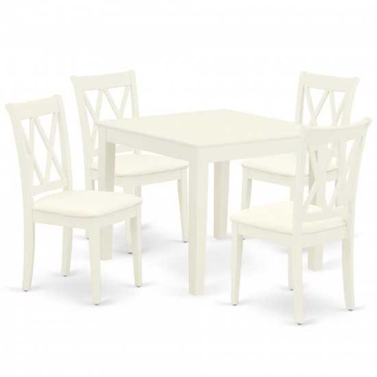 5Pc Dining Set, Square Dinette Table, Four Kitchen Chairs, Linen White Finish