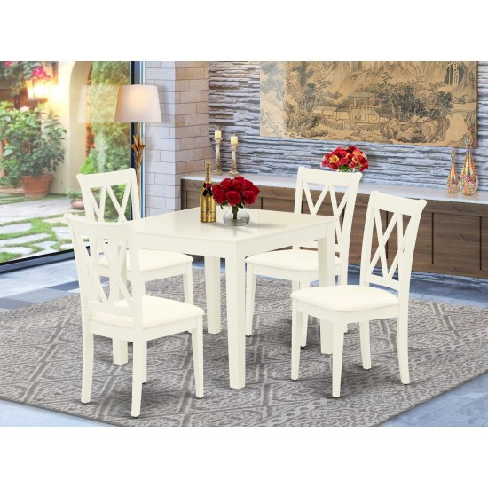 5Pc Dining Set, Square Dinette Table, Four Kitchen Chairs, Linen White Finish