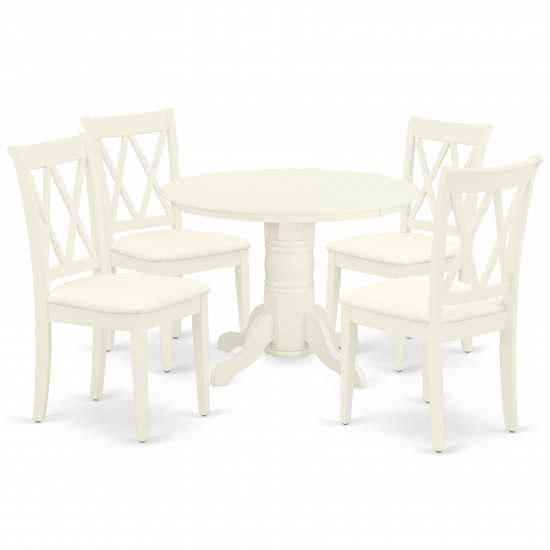 5Pc Dining Set, Round Table, Four Kitchen Chairs, White Finish