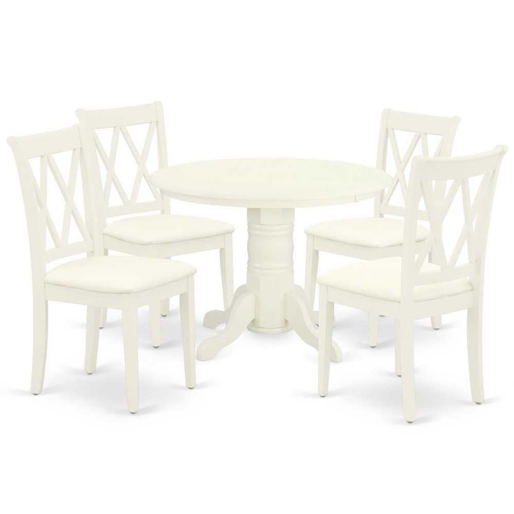 5Pc Dining Set, Round Table, Four Kitchen Chairs, White Finish