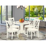 5Pc Dining Set, Round Table, Four Kitchen Chairs, White Finish