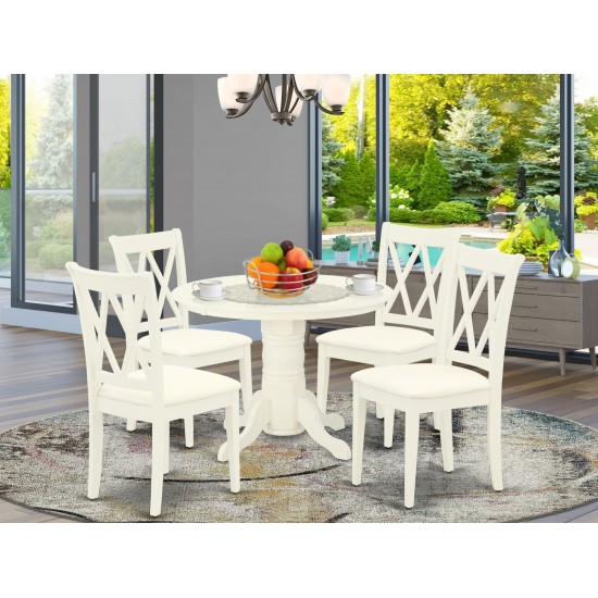 5Pc Dining Set, Round Table, Four Kitchen Chairs, White Finish