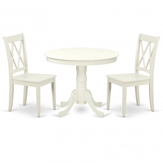 Ancl3-Lwh-W 3Pc Round 36 Inch Table And 2 Double X Back Chairs