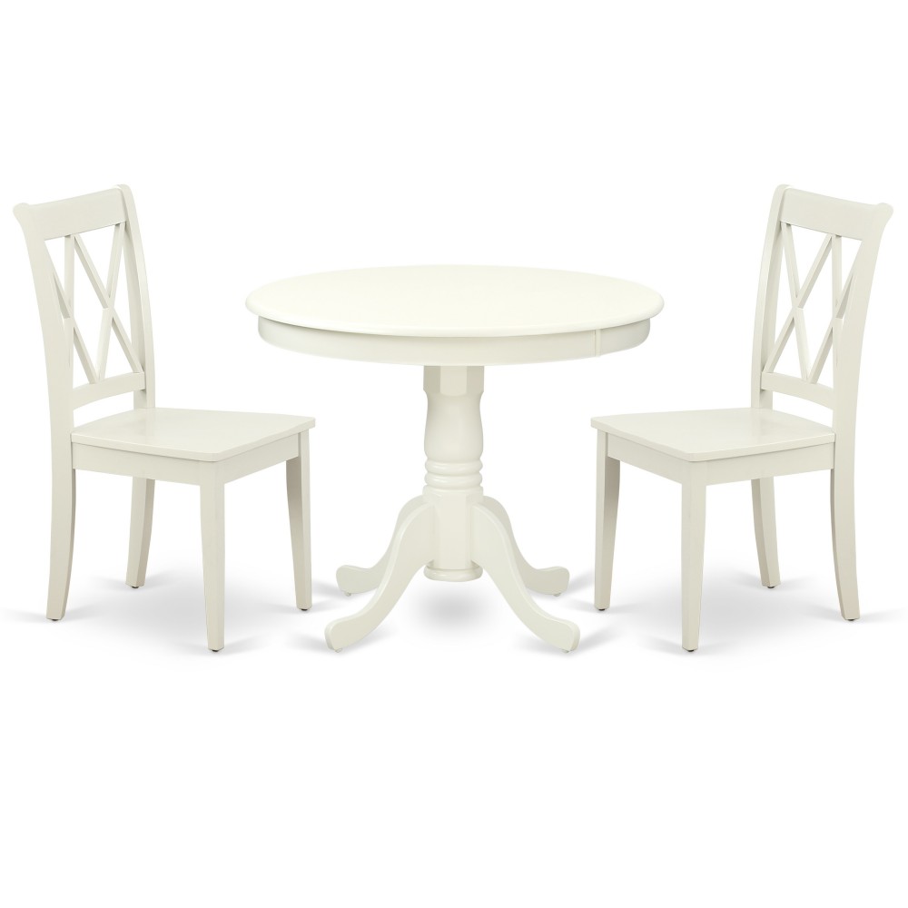 Ancl3-Lwh-W 3Pc Round 36 Inch Table And 2 Double X Back Chairs