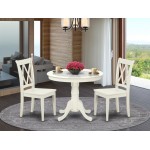 Ancl3-Lwh-W 3Pc Round 36 Inch Table And 2 Double X Back Chairs