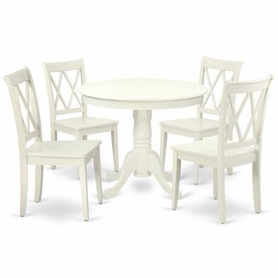 Ancl5-Lwh-W 5Pc Round 36 Inch Table And 4 Double X Back Chairs