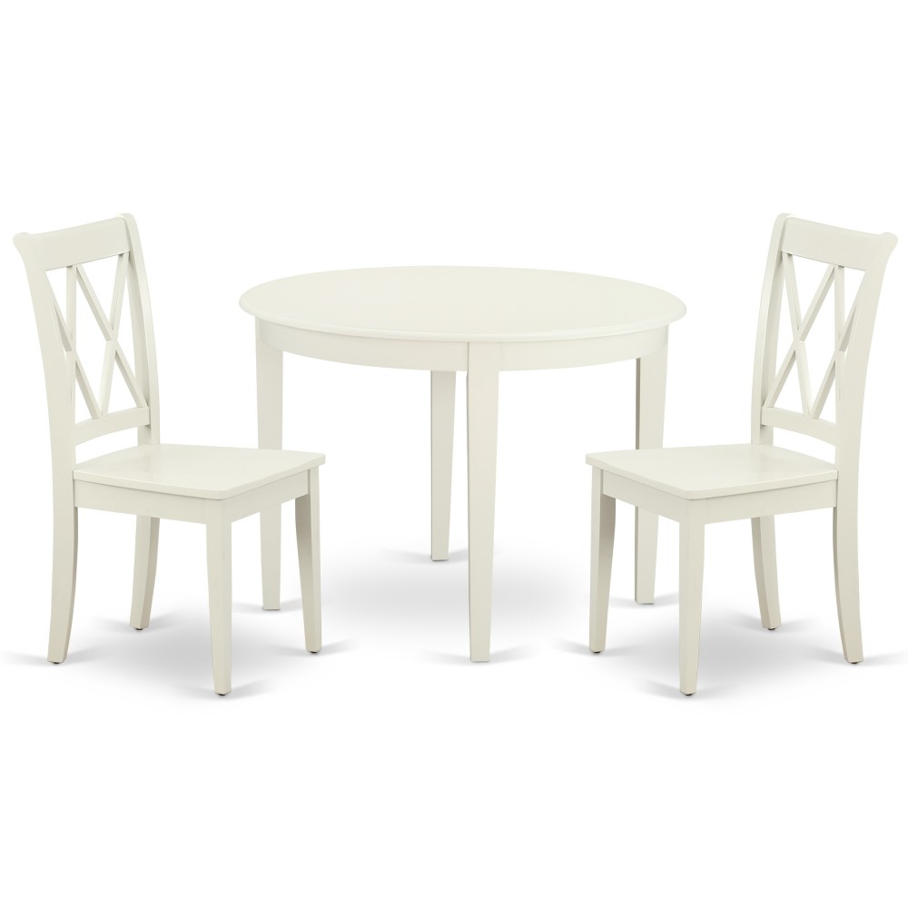 Bocl3-Lwh-W 3Pc Round 42 Inch Table And 2 Double X Back Chairs