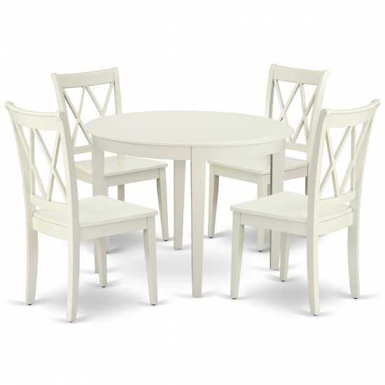 Bocl5-Lwh-W 5Pc Round 42 Inch Table And 4 Double X Back Chairs