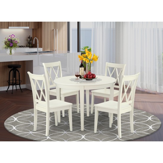 Bocl5-Lwh-W 5Pc Round 42 Inch Table And 4 Double X Back Chairs