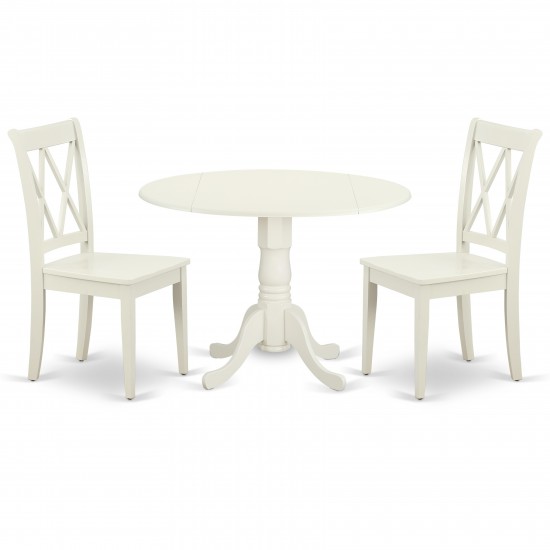 3Pc Round 42 Inch Table With Two 9-Inch Drop Leaves And 2 Double X Back Chairs