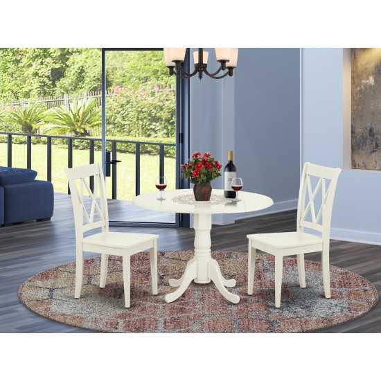 3Pc Round 42 Inch Table With Two 9-Inch Drop Leaves And 2 Double X Back Chairs