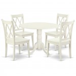 5Pc Round 42 Inch Table With Two 9-Inch Drop Leaves And 4 Double X Back Chairs