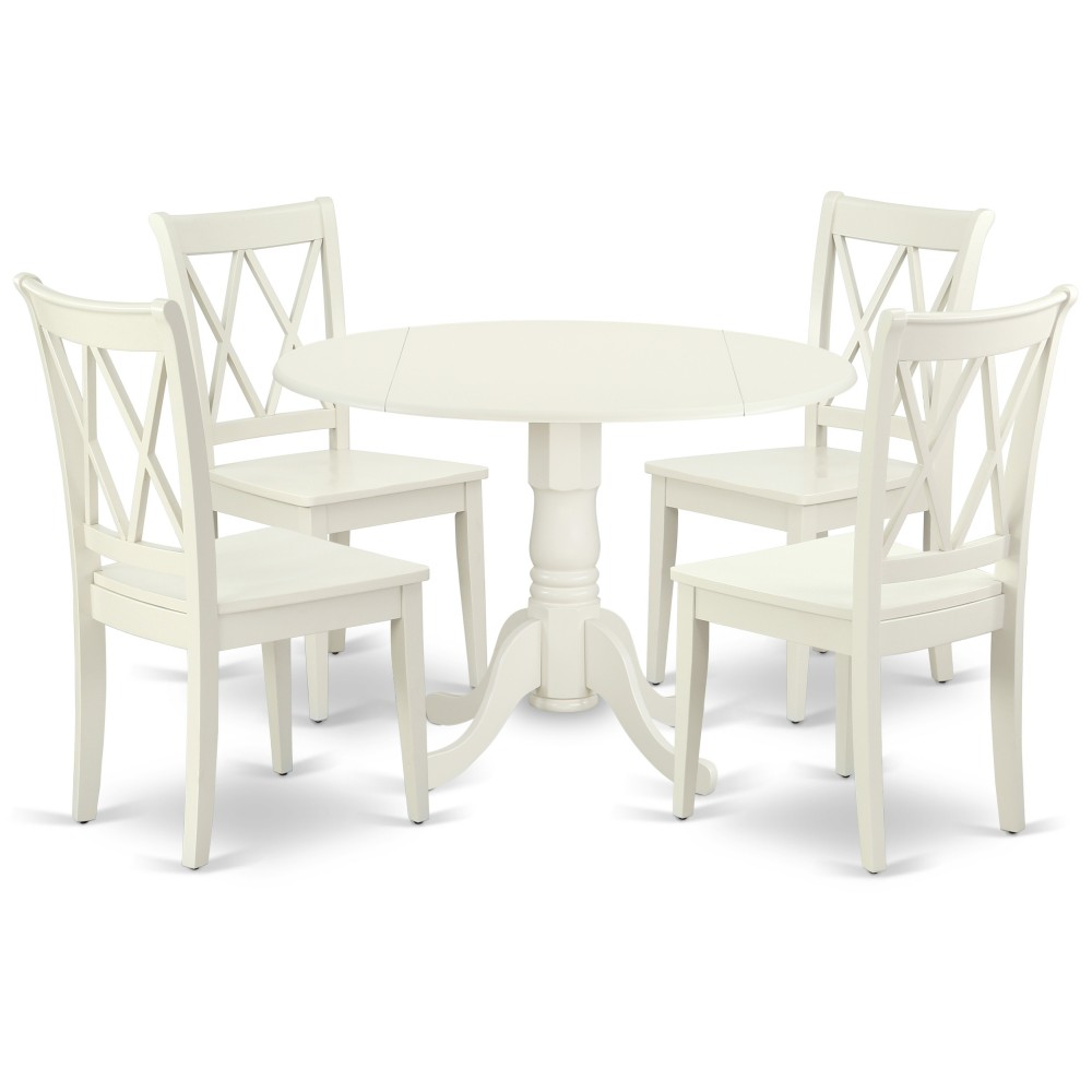 5Pc Round 42 Inch Table With Two 9-Inch Drop Leaves And 4 Double X Back Chairs