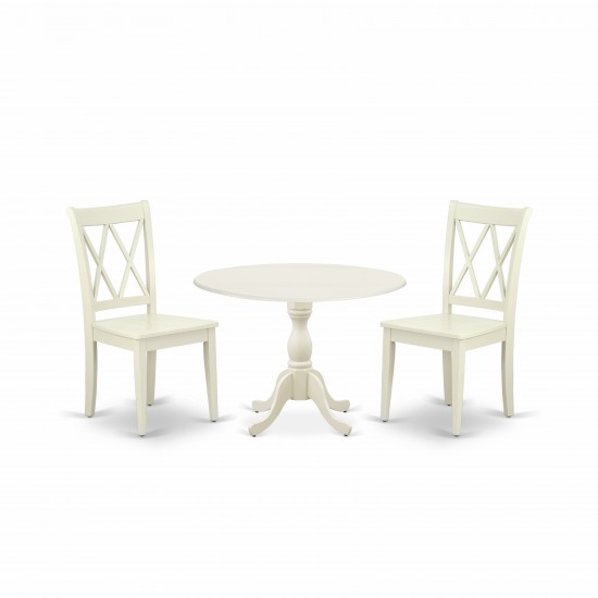 3 Pc Dining Set, 1 Drop Leaves Table, 2 Linen White Chairs, Linen White