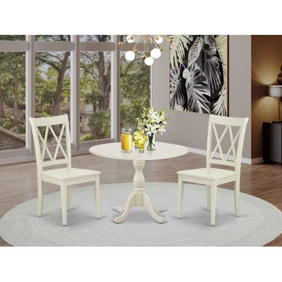 3 Pc Dining Set, 1 Drop Leaves Table, 2 Linen White Chairs, Linen White