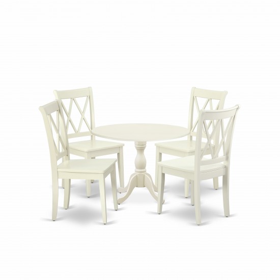 5 Pc Dinette Sets, 1 Drop Leaves Table, 4 Linen White Chairs, Linen White