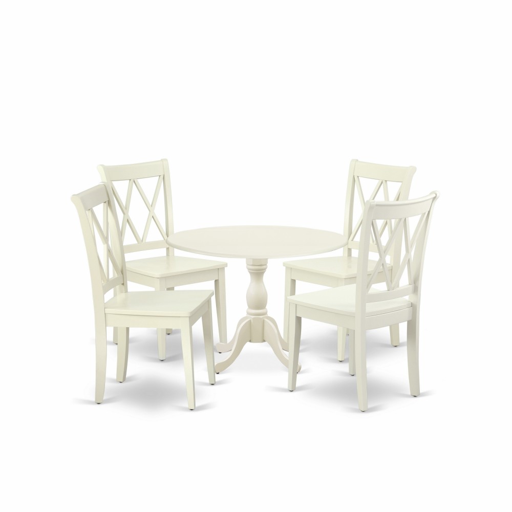 5 Pc Dinette Sets, 1 Drop Leaves Table, 4 Linen White Chairs, Linen White 5 Pc Dinette Sets, 1 Drop Leaves Table, 4 Linen White Chairs, Linen White