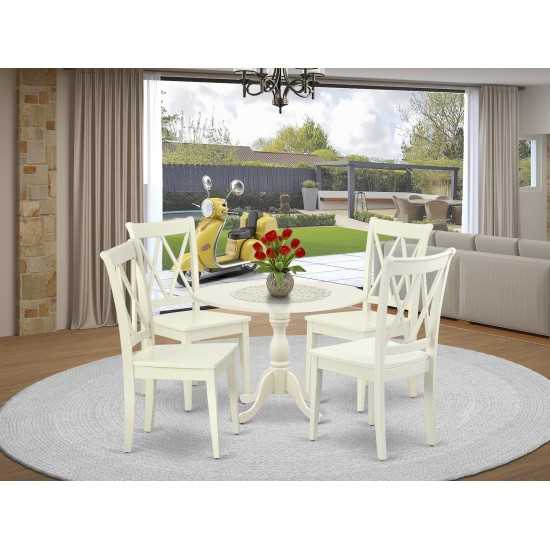 5 Pc Dinette Sets, 1 Drop Leaves Table, 4 Linen White Chairs, Linen White