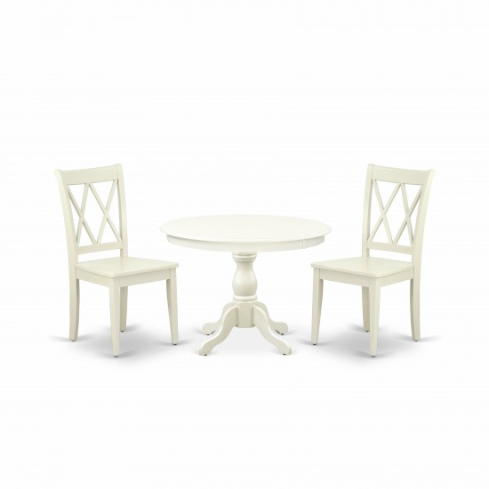 3 Pc Dining Set, Linen White Table, 2 Linen White Chairs, Double X-Back, Linen White Finish