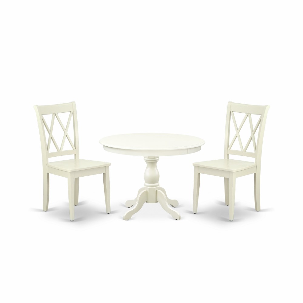 3 Pc Dining Set, Linen White Table, 2 Linen White Chairs, Double X-Back, Linen White Finish