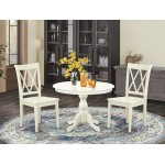 3 Pc Dining Set, Linen White Table, 2 Linen White Chairs, Double X-Back, Linen White Finish