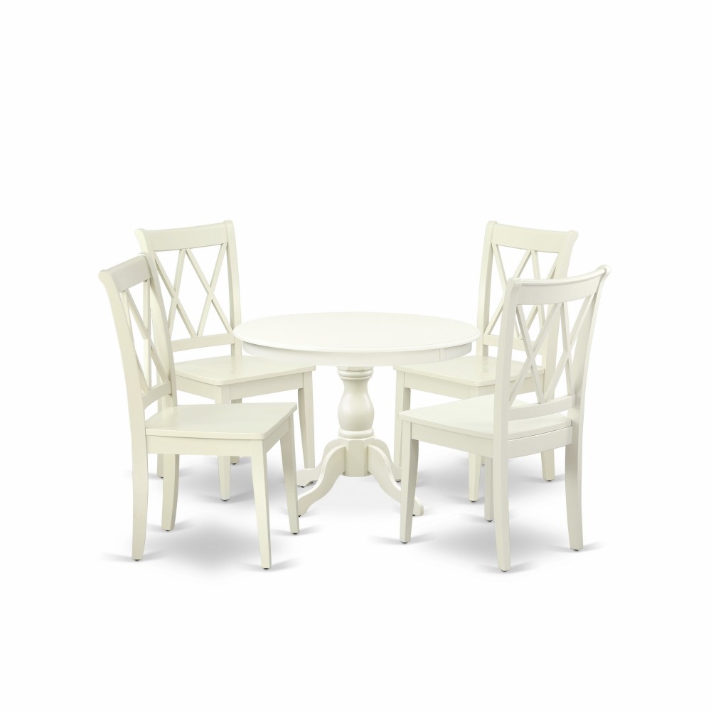 5 Pc Kitchen Dining Set, Linen White Breakfast Table, 4 Linen White, Chairs, Double X-Back, Linen White