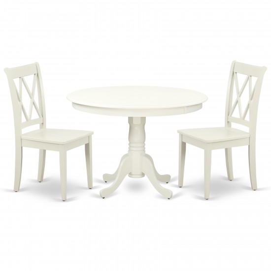 Hlcl3-Lwh-W 3Pc Round 42 Inch Table And 2 Double X Back Chairs