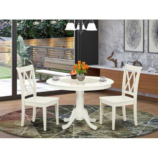 Hlcl3-Lwh-W 3Pc Round 42 Inch Table And 2 Double X Back Chairs