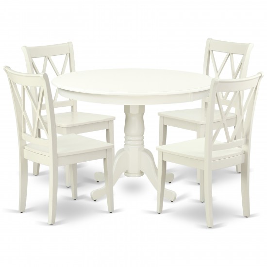 Hlcl5-Lwh-W 5Pc Round 42 Inch Table And 4 Double X Back Chairs