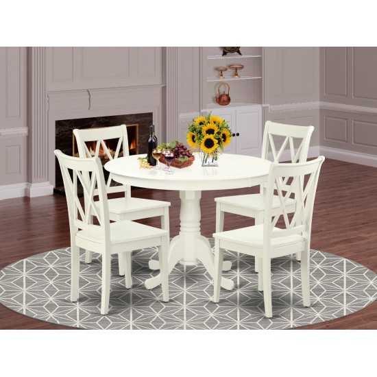 Hlcl5-Lwh-W 5Pc Round 42 Inch Table And 4 Double X Back Chairs