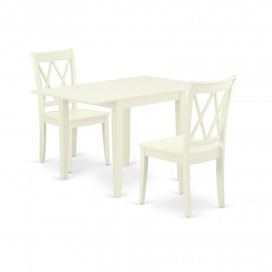 Dinette Set 3 Pcs- 2 Dining Chairs, Wood Table, Linen White Finish Hardwood Chair Seat, Top, Linen White Finish Structure.