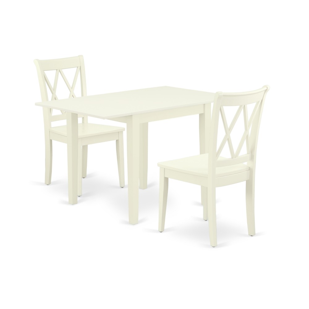 Dinette Set 3 Pcs- 2 Dining Chairs, Wood Table, Linen White Finish Hardwood Chair Seat, Top, Linen White Finish Structure.