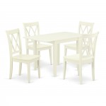 Dining Set 5 Pcs- 4 Chairs, Table, Linen White Finish Chair Seat, Top, Linen White Finish Solid Wood Frame.