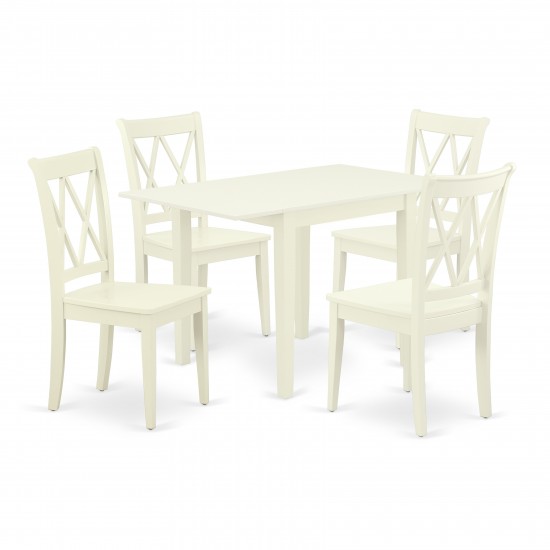 Dining Set 5 Pcs- 4 Chairs, Table, Linen White Finish Chair Seat, Top, Linen White Finish Solid Wood Frame.