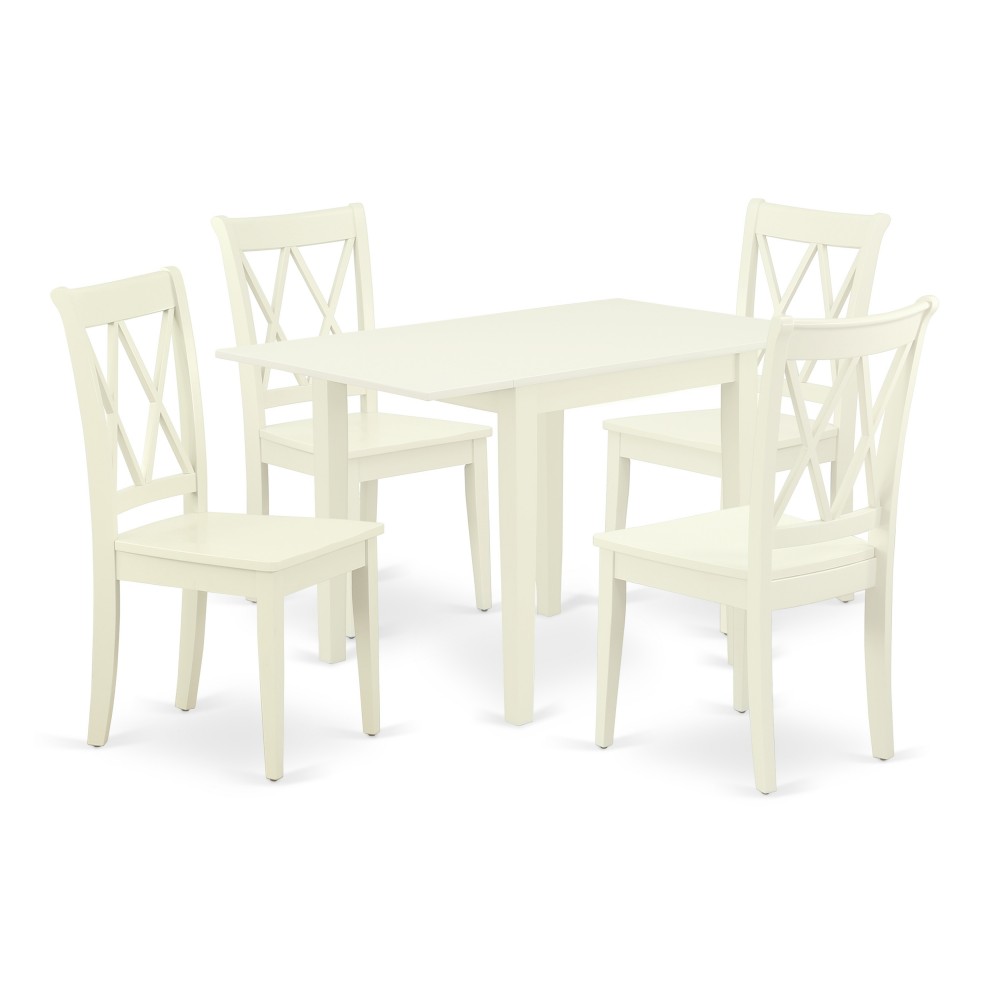 Dining Set 5 Pcs- 4 Chairs, Table, Linen White Finish Chair Seat, Top, Linen White Finish Solid Wood Frame.