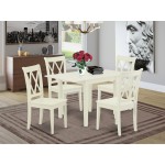 Dining Set 5 Pcs- 4 Chairs, Table, Linen White Finish Chair Seat, Top, Linen White Finish Solid Wood Frame.