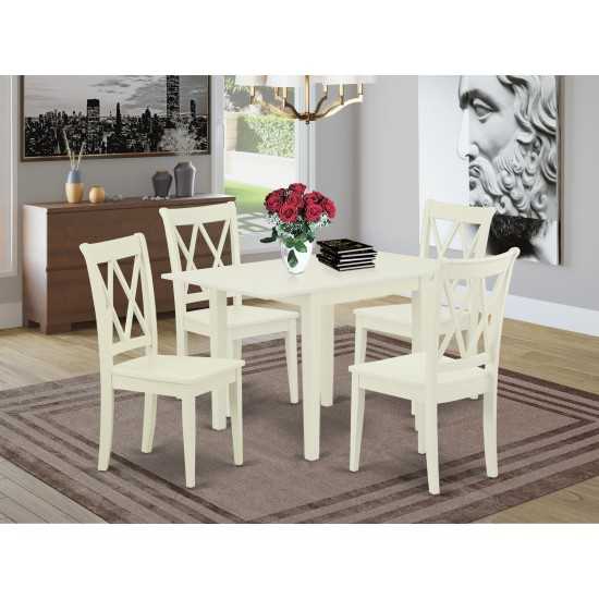 Dining Set 5 Pcs- 4 Chairs, Table, Linen White Finish Chair Seat, Top, Linen White Finish Solid Wood Frame.