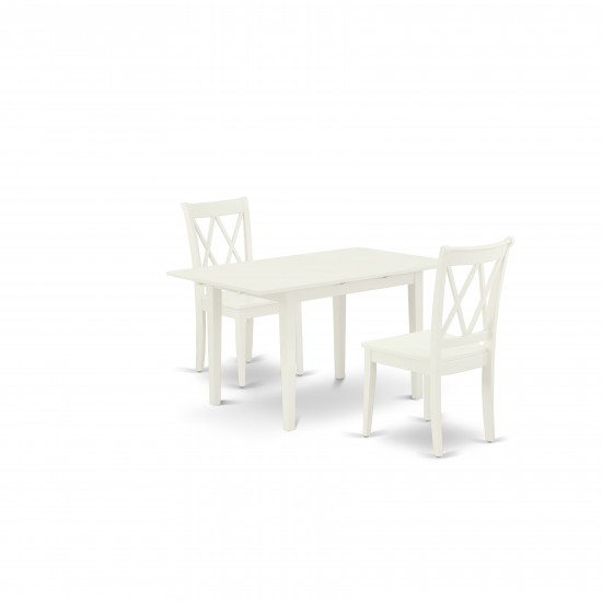 3Pc Dining Table Set 2 Dining Chairs, Butterfly Leaf Kitchen Table, Linen White