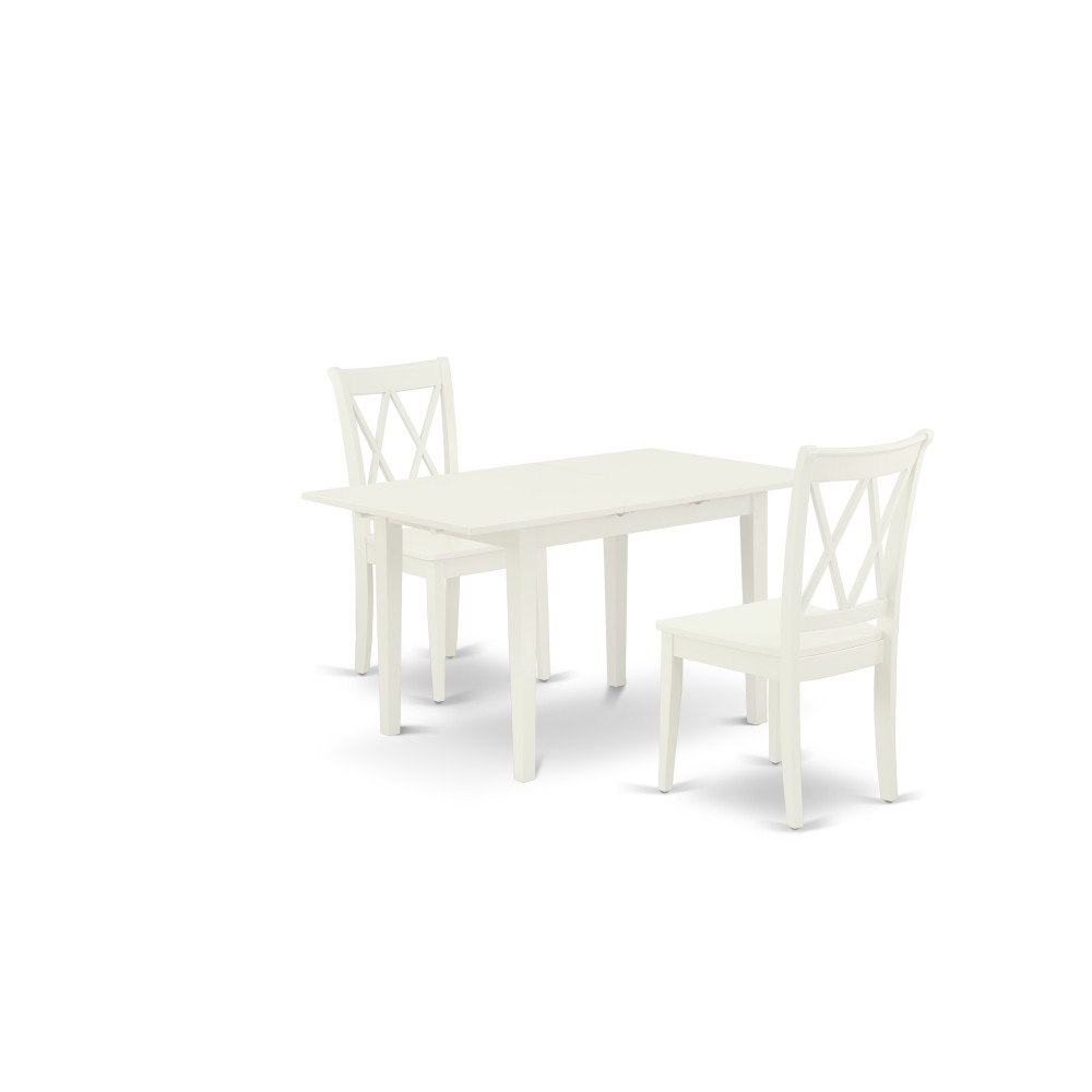 3Pc Dining Table Set 2 Dining Chairs, Butterfly Leaf Kitchen Table, Linen White