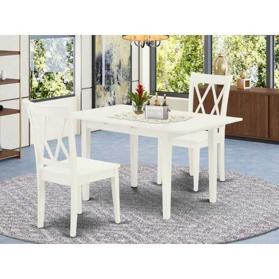 3Pc Dining Table Set 2 Dining Chairs, Butterfly Leaf Kitchen Table, Linen White