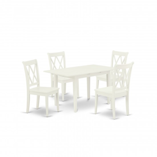 5Pc Dinette Set 4 Dining Chairs, Butterfly Leaf Dining Table, Linen White