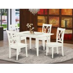 5Pc Dinette Set 4 Dining Chairs, Butterfly Leaf Dining Table, Linen White